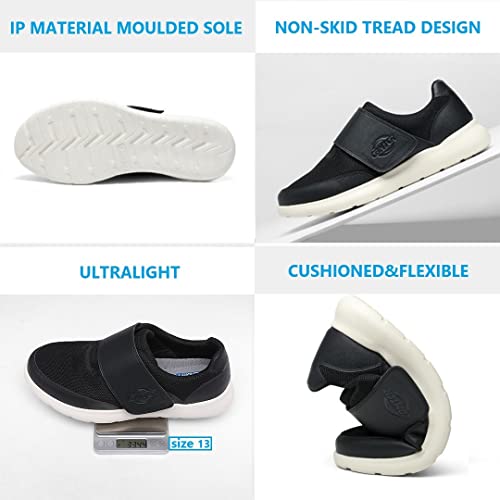 Cbmtcr Men's Wide Width Shoes With Adjustable Closure Lightweight For Diabetic Edema Plantar Fasciitis Bunions Arthritis Swollen Feet - Sk1 Black #TOP3