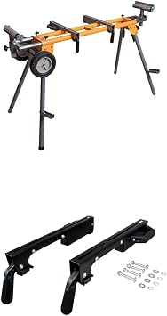 POWERTEC Folding Miter Saw Stand with Wheels, Outlets and Quick Release Brackets Bundle with Miter Saw Stand Mounting Brackets