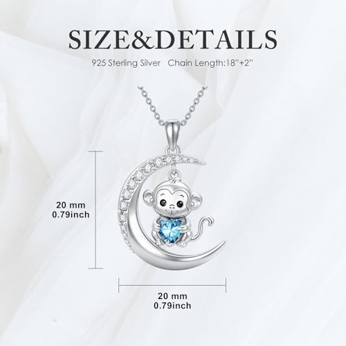 Image of PROESS Animal Birthstone Necklace 925 Sterling Silver Otter /Axolotl /Hippo /Elephant /Dachshund /Monkey /Red Panda Pendant Necklace Animal Birthstone Jewelry Gifts for Women