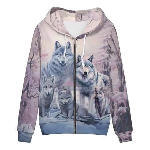 Showudesigns Women's Zip Up Hoodie with Wolf Family Cover