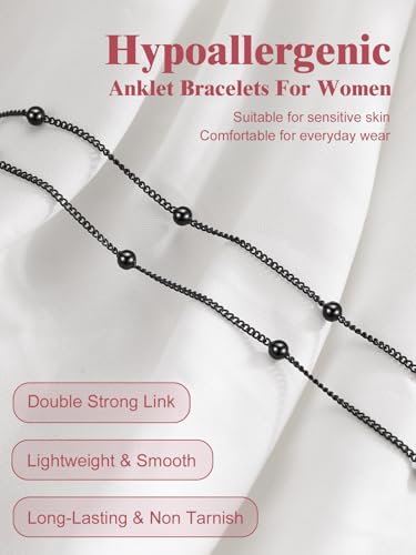 Image of FOCALOOK 14K Gold Plated Anklets for Women Waterproof Plus Size Ankle Bracelet 8.5-10.5 Inch Adjustable Mariner /Figaro /Flat Snake /Cuban Link Chain Anklet Jewelry for Summer Beach Holiday