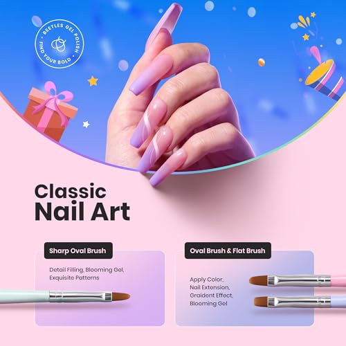 Beetles Gel Polish Nail Art Brushes, 6 Pcs Fingernail Art Design Pens, Wood Alloy Handle, Dotting Pen Clean Up Liner French Nail Brush Set, DIY Manicure Tools Gift for Women - Image 4