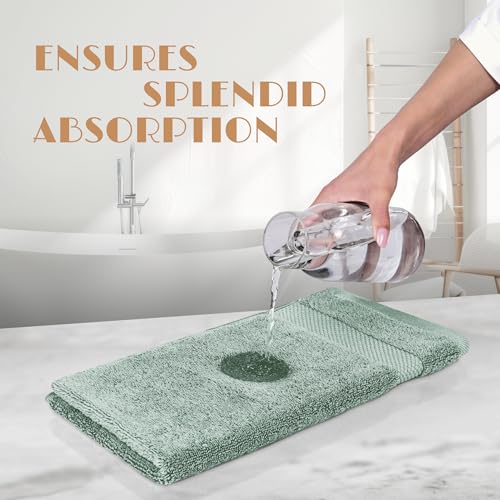 Image of White Classic Green Hand Towels for Bathroom [12 Pack] Cotton Hand Towel Bulk for Gym, Kitchen and Spa, 16x27 Inches Soft Highly Absorbent Quick Dry Terry Salon Towels