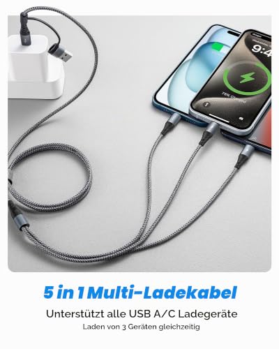 Miger 5 in 1 Multi Ladekabel,USB A/C Multi USB Kabel mit Datenübertragung – Ansicht 2