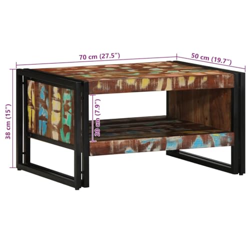 Table d'appoint stable en bois massif vieilli et structure fer industrielle - 4