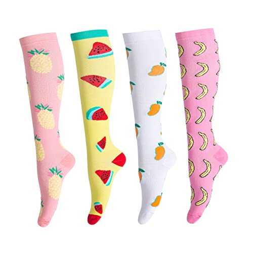 LEOSTEP Compression Socks for Men & Women (4Pair) Non-Slip Long Tube Stocking Ideal for Running,Travel,Flight