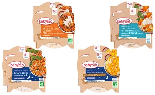 BABYBIO - Pack Semaine - 8 Assiettes pour bébé - Repas midi et soir - Dès 15 Mois - 4 recettes - BIO - 8 x 260g