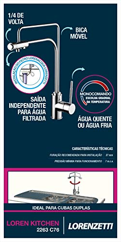 Monocomando Cozinha com Saída Agua Filtrada Lorenkitchen 2263 C76, Lorenzetti, 7048268, Cromado