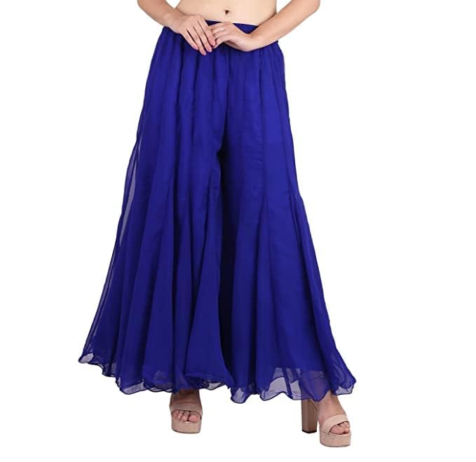 kvish Regular Loose Fit Solid Colour Georgette Flared Sharara Palazzo for Women(KV-Palazzo-02-RB-3XL) Royal Blue-picture-28