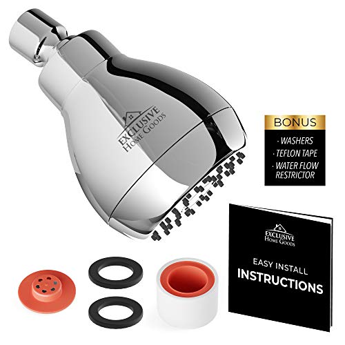 High Pressure Shower Head - Chrome - Powerful Deluxe Bathroom Showerhead With Strong Spray Stream And Small Silicone Nozzles - Universal Fit Works With High And Low Water Flow Showers-2.5 Gpm #TOP1