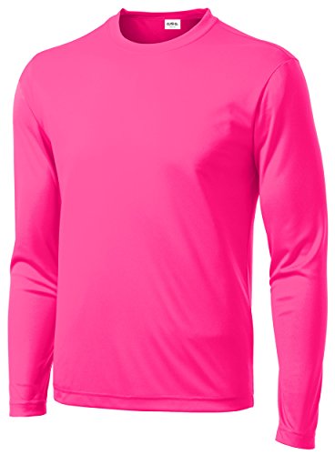 Clothe Co. Mens Long Sleeve Moisture Wicking Athletic Sport Training T-Shirt, L, Neon Pink