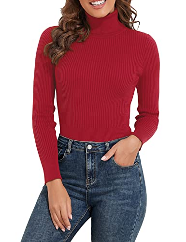 Image of PrettyGuide Women's Ribbed Turtleneck Long Sleeve Sweater Tops