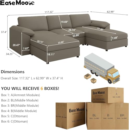 Image of EASE MOOSE Extra Large Faux Leather Sectional U Shaped Couch, Oversized Modular Sofa with Deep Seat for Living Room,Comfy Scratch Resistant Couch,Modern Sofas with Ottoman,Light Grey