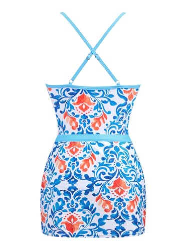 Image of ZAFUL Women's One Piece Swimsuit with Skirt V Neck Colorblock Bathing Suit | Front Cut Out Swimsuit Criss Cross One Piece Bathing Suit