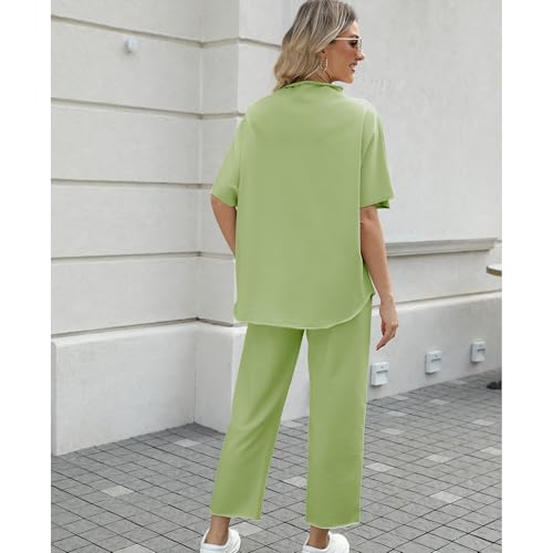 Image of SeeLuNa Women's Two Piece Outfits 3 /4 Batwing Sleeve Capelet Crew Neck Pullover Top Wide Leg Pants Lounge Set