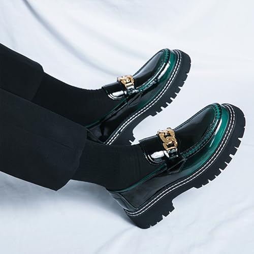 Image of Men's Patent Platform Leather Classic Oxford Shoes Round Toe Lug Sole Non-Slip Lace-Up Business Leather Shoes Fashionable Work Formal Oxfords