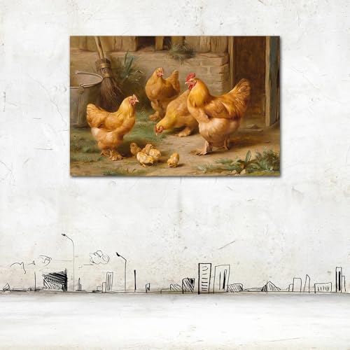 LTjiajuypd Tableau sur toile « Poules et poussins », illustration murale, décoration de style...