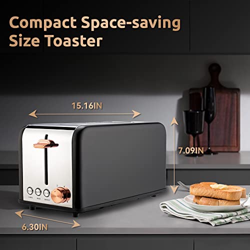 Pukomc Toaster 4 Slice With Wide Slots, 2 Long Slot Toaster For Bagels Waffles And Toast, 6 Browning Levels, Stainless Steel, Removable Tray, Cancel/Bagel/Defrost Functions, Wt-8500 Black (1500W) #TOP6