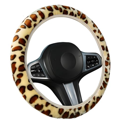 1 housse de volant élastique à imprimé léopard, universelle, antidérapante, chaude et moelleuse, s'adapte à la plupart des voitures, diamètre 36–38 cm