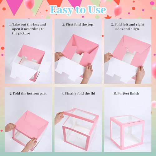 Image of Rozi Decoration Pink Number 1 Balloon Box Set of 3 | 11.8 inch First Birthday Decor Boxes for Baby Girl | 1st Birthday Party Supplies with Clear Window & Letter Cutout