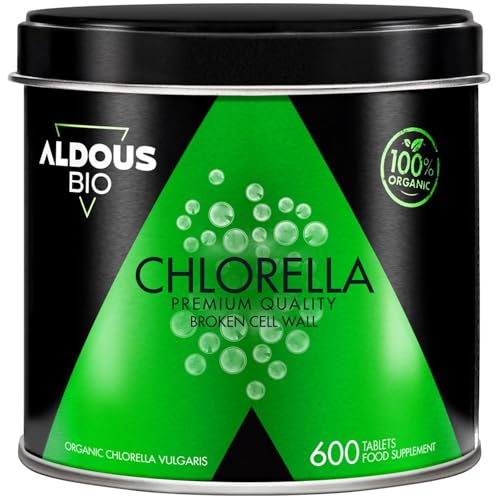 600 Comprimidos de Pura Chlorella Ecologica - 3000 mg por dosis diaria - Pared Celular Rota - Saciante 100% Natural, DETOX - Proteina Vegana Ecológica - Clorofila - Aumenta Energía – ALDOUS