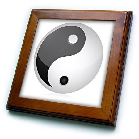 3dRose ft_101238_1 Black and White Yin and Yang Sign-Framed Tile, 8 by 8-Inch