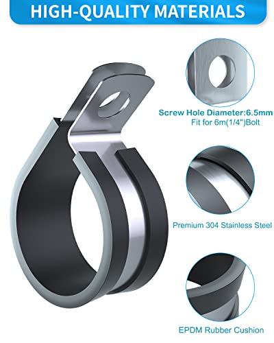 Stainless Steel Cable Clamp - 12Pcs 1-3/4"Rubber Cushioned Insulated Clamp,Metal Hose Clamps,Tube Holder For Tube, Wiring,Pipe Or Wire Cord Installation (1-3/4Inch-12Pcs) #TOP2