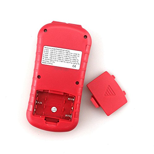 Back view of the GM1312 Digital Thermometer with the battery compartment open