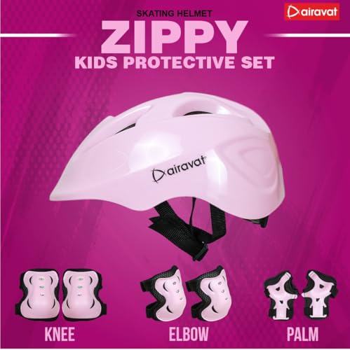 Image of Airavat 7510 Zippy Kids Protective Set Including Helmet Along with Knee Pads, Elbow Pads & Palm Guards (Pink)
