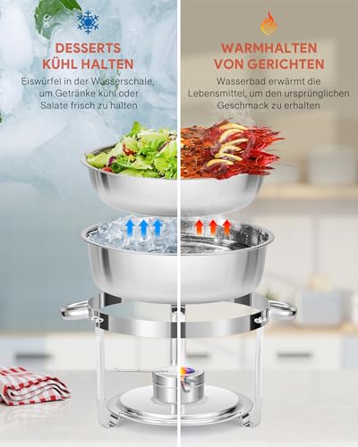 Wilprep Chafing Dish Set 5,5L Rund Speisenwärmer mit Glasdeckel Erstklassiger 410 Edelstahl Wärmebehälter Suppenwärmer Warmhaltebehälter für Buffets, Familienfeiern, Bankette – Bild 4