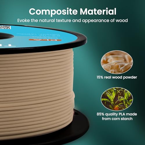 Image of Wood PLA Filament 1.75mm 1KG, 15% Real Wood Fiber Infused, Perfectly Wound, Consistent Diameter + /-0.03mm 3D Printer Filament (Walnut Color Tone)