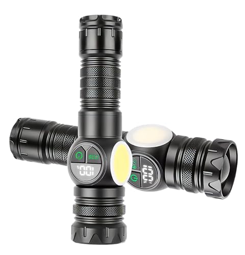Linterna LED COB con zoom, estroboscópica, imán, alcance de 200 m+, resistente a salpicaduras, batería recargable USB para coche, exterior, camping, pesca, luz de emergencia