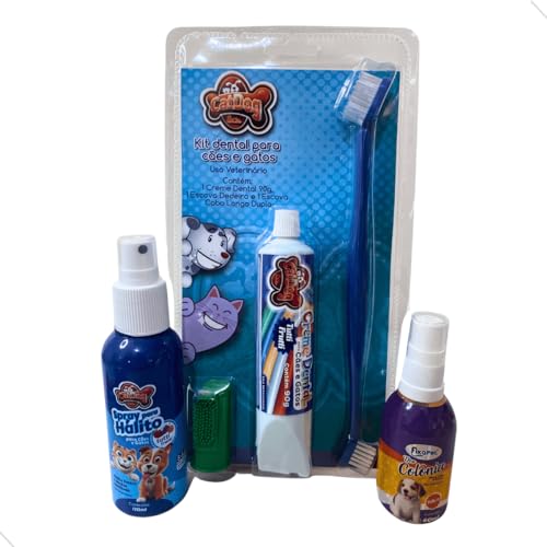 kit Conjunto de creme dental pet Cat Dog + Spray Bucal Xo Bafinho Mau Halito + Creme dental Para Cac