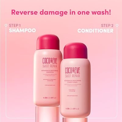Coco & Eve Repairing & Restoring Shampoo for Damaged, Color Treated Hair - With Biomimetic Ceramides, Vitamin B5 to Repair Breakage, Split Ends, Strengthen and Hydrate. For All Hair Types (9.47 Fl Oz)