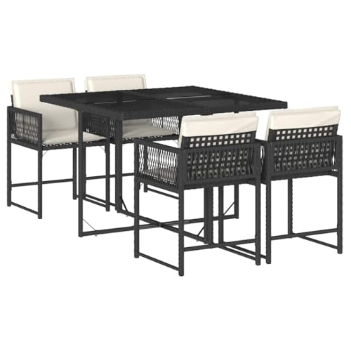 vidaXL Ensemble à Manger de Jardin avec Coussins 5 pcs, Table et Chaises à Dossier Rabattable, Meubles d'Extérieur Patio Terrasse, Moderne, Noir Résine...