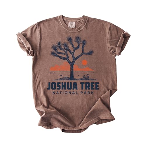 Joshua Tree National Park Comfort Colors T-Shirt Vintage Desert Landscape Graphic Tee Retro Outdoor Top (US Alpha Medium Regular Regular Espresso)