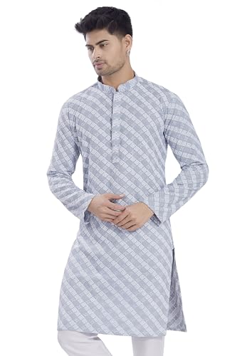 Divisive Men's Sequince Embroidered Cotton Blend Only Slim Fit Kurta (Dkrt1173_Xl_Grey)