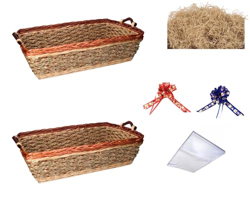  EURO ITALIA 2 Cesto vimini per confezione regalo natalizio vuoto 2 PEZZI MAXI dimensioni: cm 74x48h20 CESTI NATURALE CORDA