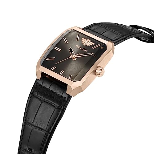 Image of Police Quartz Analog Gradiant Brown Dial Black Leather Strap Watch for Men - PLPEWJA0006002