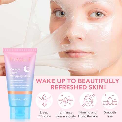Collagen Night Wrapping Mask, Collagen Face Mask Overnight, Korean Peel Off Facial Mask Skin Care-Deep Hydration Care, Reduces Wrinkle & Improves Skin Elasticity, Brushed Included 75ml - Image 7