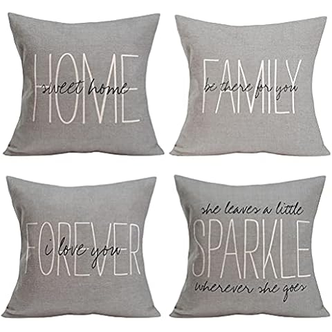 Royalours Home Sweet Home Throw Pillow Cover Set of 4 18x18 Inch Warm Inspirational Quote Pillow Case Cotton Linen Farmhouse Cushion Cover for Sofa Decorative Pillows(Home 4Pack) Cover