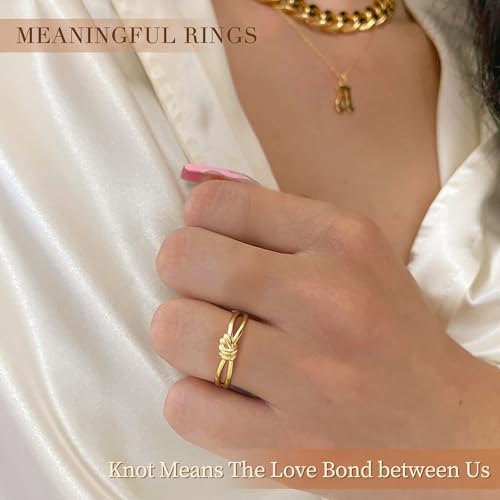 Gold Rings for Women Dainty 14K Gold Plated Rings Non Tarnish Simple Knot Promise Ring Waterproof Trendy Jewelry Birthday Gifts for Her Size 5-103