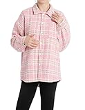 Tikwek Women's Casual Jacket Button Down Blouse Loose Fit Long Sleeve Tops Plaid Jacket with Pockets
