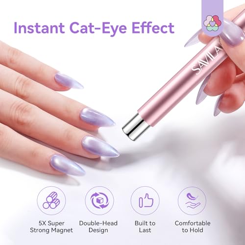 Image of SAVILAND Ultra Strong Magnetic Cat Eye Magnet: Double Headed Cateye Magnet for Nails with Round Magnetic Bead for Multi Velvet Cat Eye Nails Anti Drop Aluminum Handle Home Use