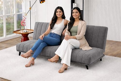 Image of Rosebell- Velvet Fabric Sofa Cum Bed 3-Seater Foldable Convertible Sofa, Modern Tufted Design Couch for Living Room, Guest Room & Office Grey Color