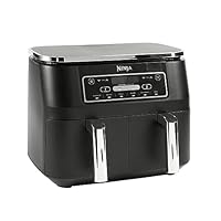 Ninja Foodi Dual Zone Digital Air Fryer, 2 Drawers, 7.6L, 6-in-1, Uses No Oil, Air Fry, Max Crisp, Roast, Bake, Reheat, Dehydrate, Cooks 4-6 Portions, Non-Stick, Dishwasher Safe Baskets, Black, AF300