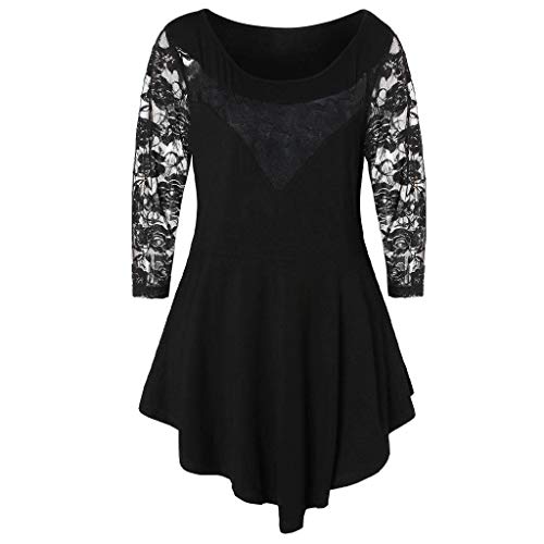Franterd Hollow Out Lace Decor Plus Size Blouse for Womens, Off Shoulder Oversize T-Shirt Tops (Black, S)