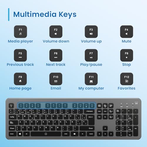 Miniatura 10 de Ewent Teclado Inalámbrico Retroiluminado Ew3296 - Bluetooth Inalámbrico 2.4ghz, Teclado Español, Teclas Silenciosas, Batería Recargable, Tamaño Completo