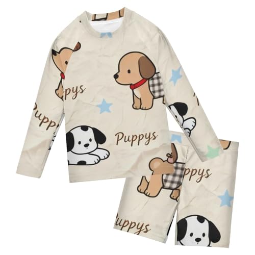 Traje de baño de perro marrón de dibujos animados manga larga dos piezas