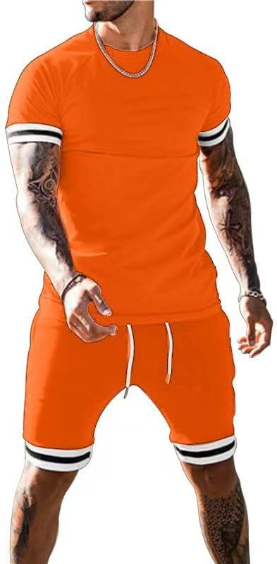 Mens Short Sets 2 Piece Outfits Fashion Short Sleeve Summer Tracksuits Casual Set with Pockets
